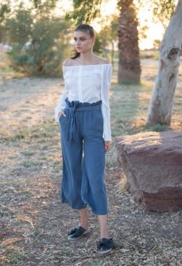 Tied Indigo Pants With Short Length